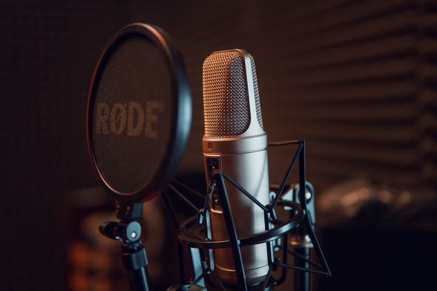 Professional microphone in a recording studio — capture and transcribe audio